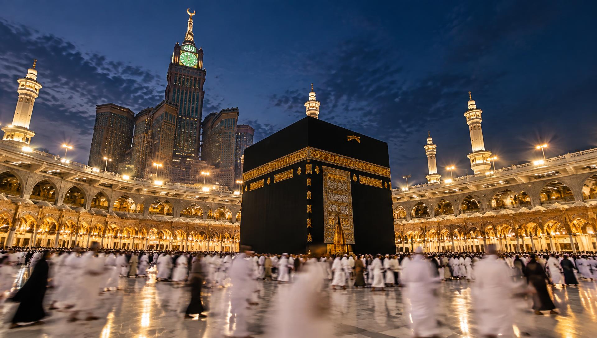 The Kaaba at Masjid al-Haram in Makkah during the blue hour